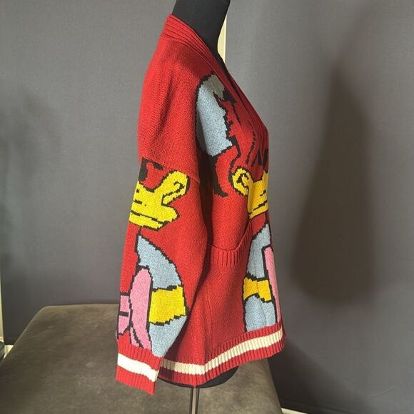 Women’s Donald Duck Red Knit Cardigan Sweater Front Pockets Size S-L NWOT - Picture 2 of 7